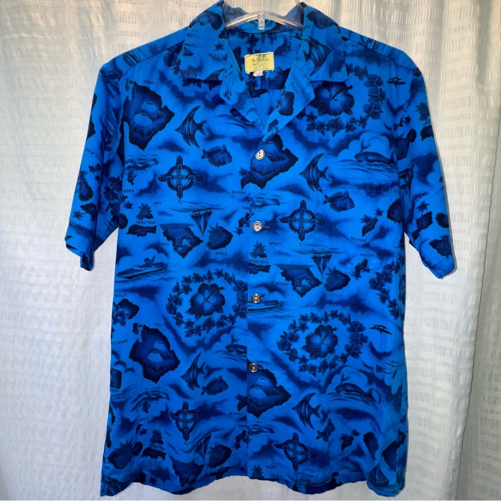 Vintage Hawaiian Shirt Maika Ui Vibrant Blue Island Vacation Beach Mens L Unisex